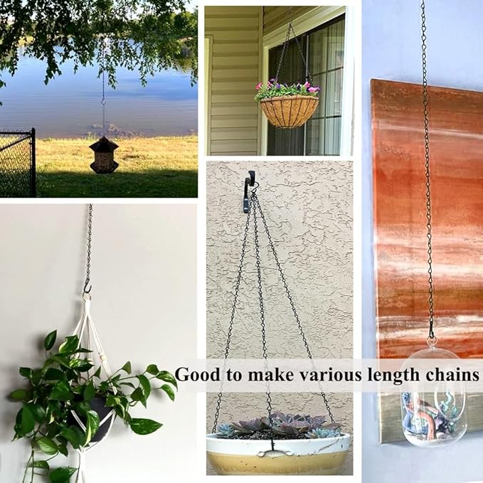 197 Inch Black Metal Hanging Chains and Hanging Basket Hooks Set for Bird Feeders, Birdbaths, Planters, Grow Lights, Lanterns, Wind Chime and Ornaments, Screw Eye Hooks, Chain Hooks DIY