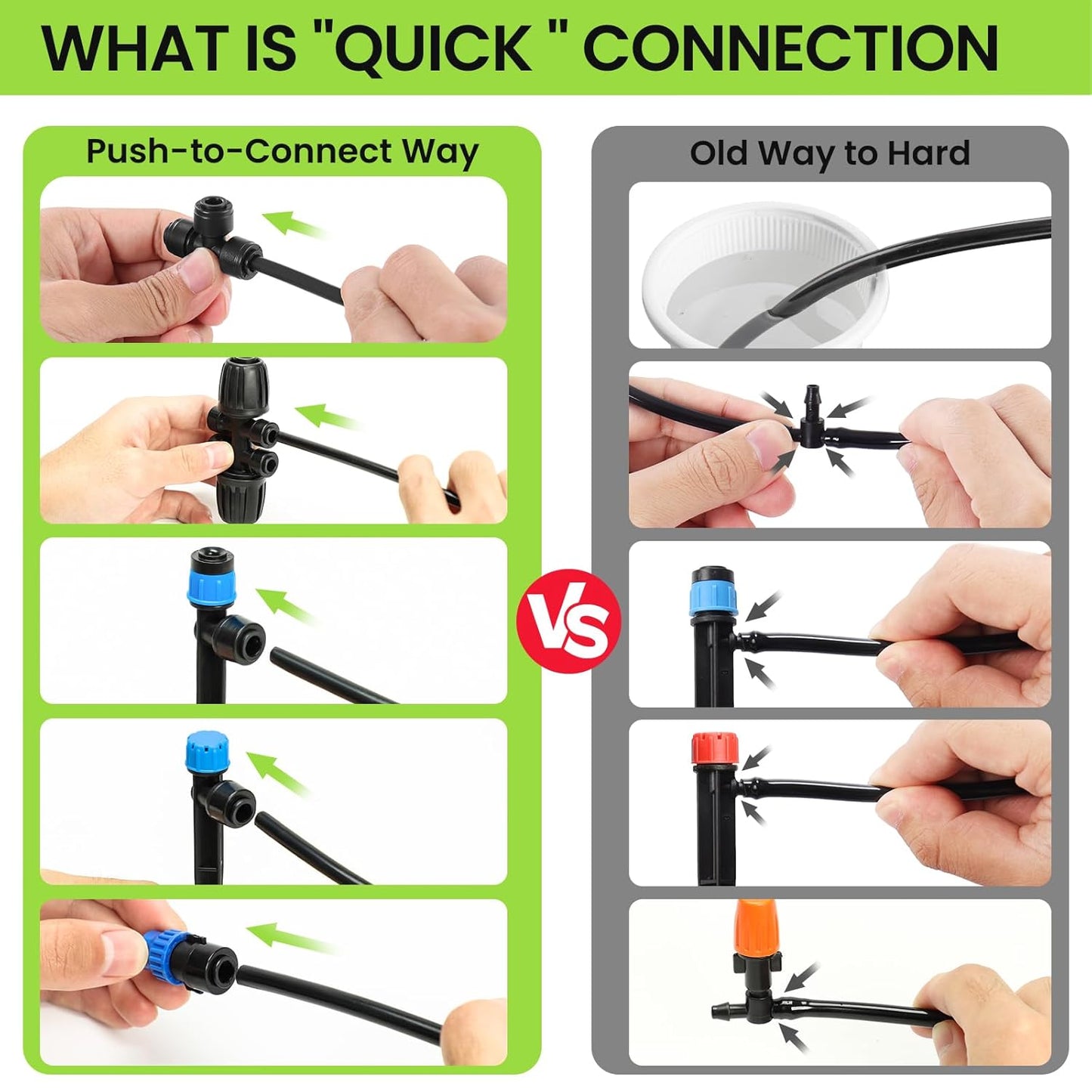 Bonviee 247FT Drip Irrigation System, Automatic Garden Watering System Kit with 50FT 5/16β & 1/4β Drip Tubing, Quick-to-Connect Fittings, Adjustable Drip Emitters for Raised Beds, Greenhouse, Lawn