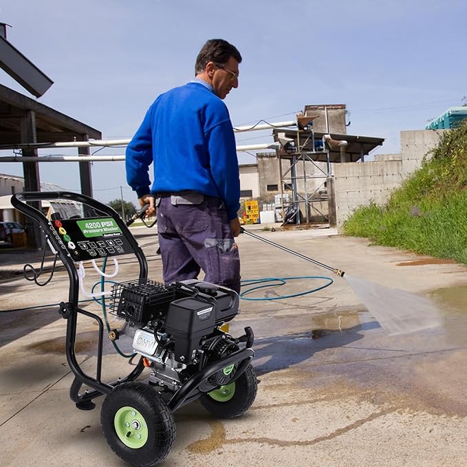 Gas Pressure Washer, 4200 PSI and 4.0 Max GPM Commercial Gas Power Washer, Spray Gun and Wand, 5 Nozzle Set, for Cars/Fences/Driveways/Homes/Patios/Furniture