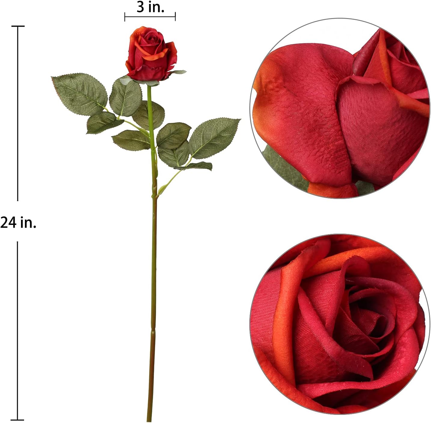 Artificial Realistic Roses Red Flowers 24" Real Touch Silk Roses Bouquet Long Stems Rose for Flower Arrangement Fake Roses Decor for Home Party Wedding Table Centerpieces Roses Realistic - 5 Pcs