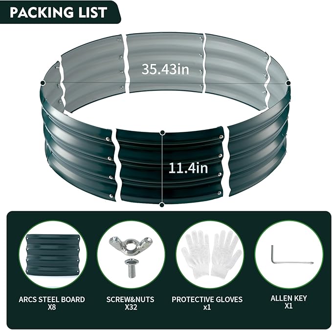 Galvanized Raised Garden Bed for Gardening - 3x3x1ft Round Thickened Metal Planter Box Outdoor for Vegetables, Flowers,Herbs,Above Ground Garden Containers Green