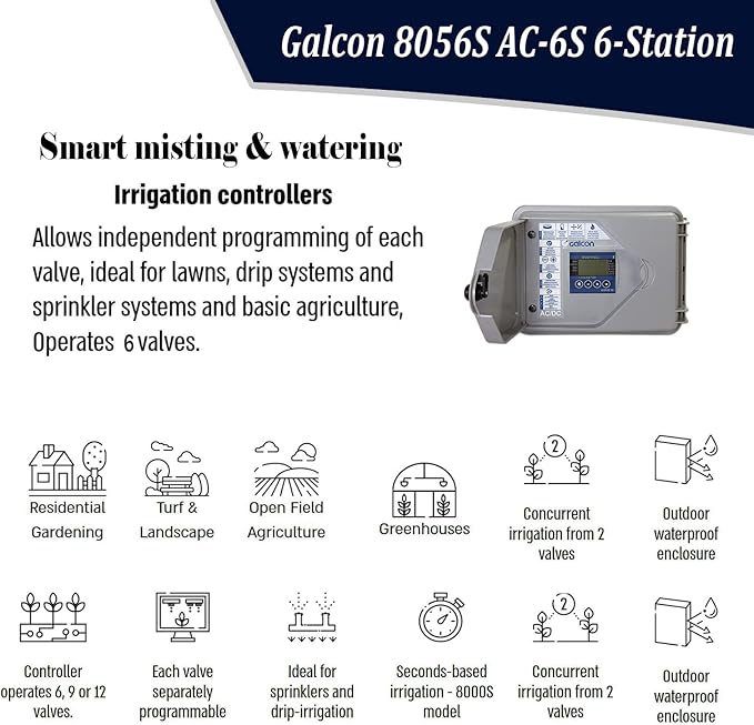 Galcon 8056S AC-6S 6-Station Indoor Irrigation or Outdoor Controller-Seconds Operation