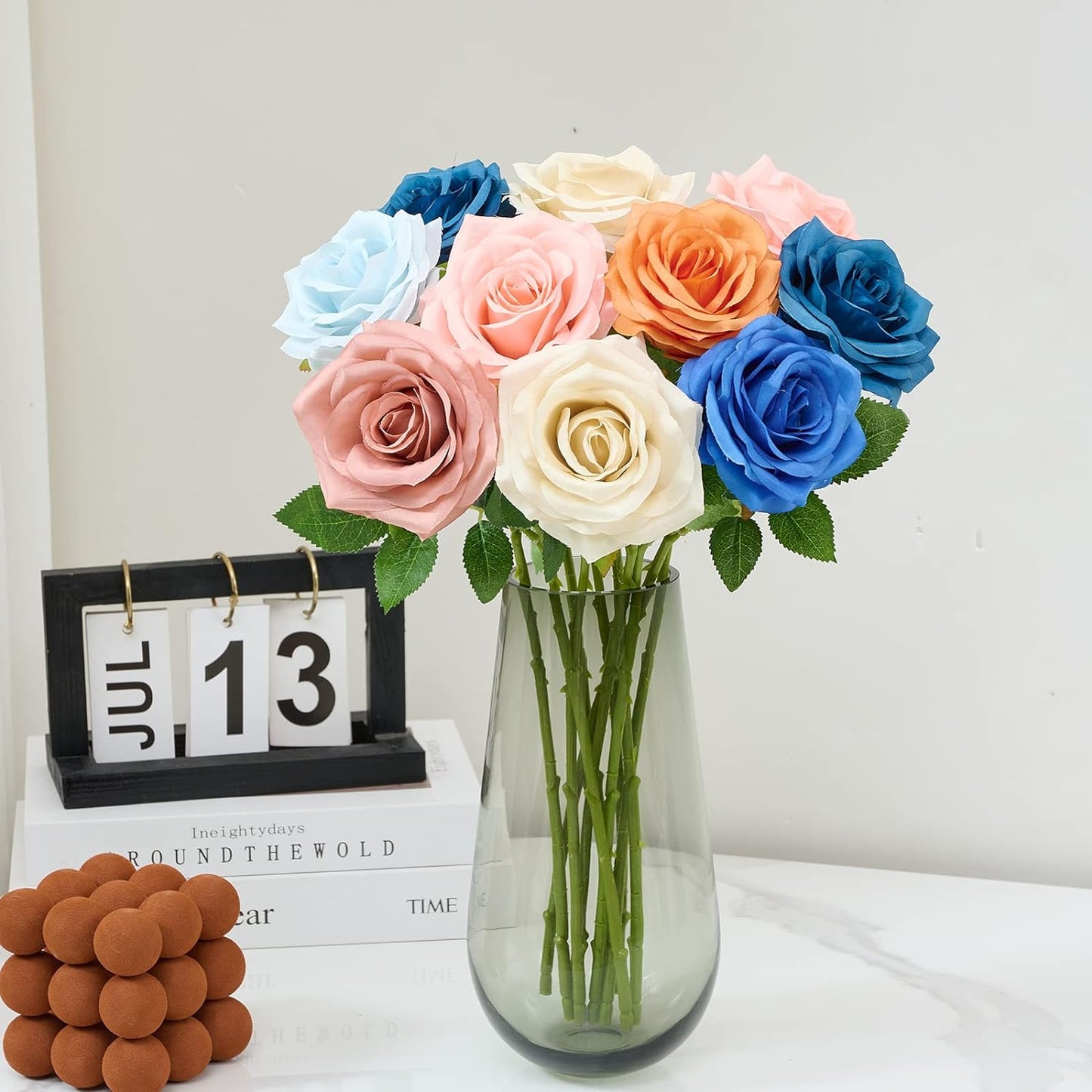 Artificial Rose 10pcs Open Flower Bouquet Faux Rose Stems for Wedding Arrangement, Bridal Bouquet, Centerpiece, Fake Faux Silk Flowers (Pale Green)