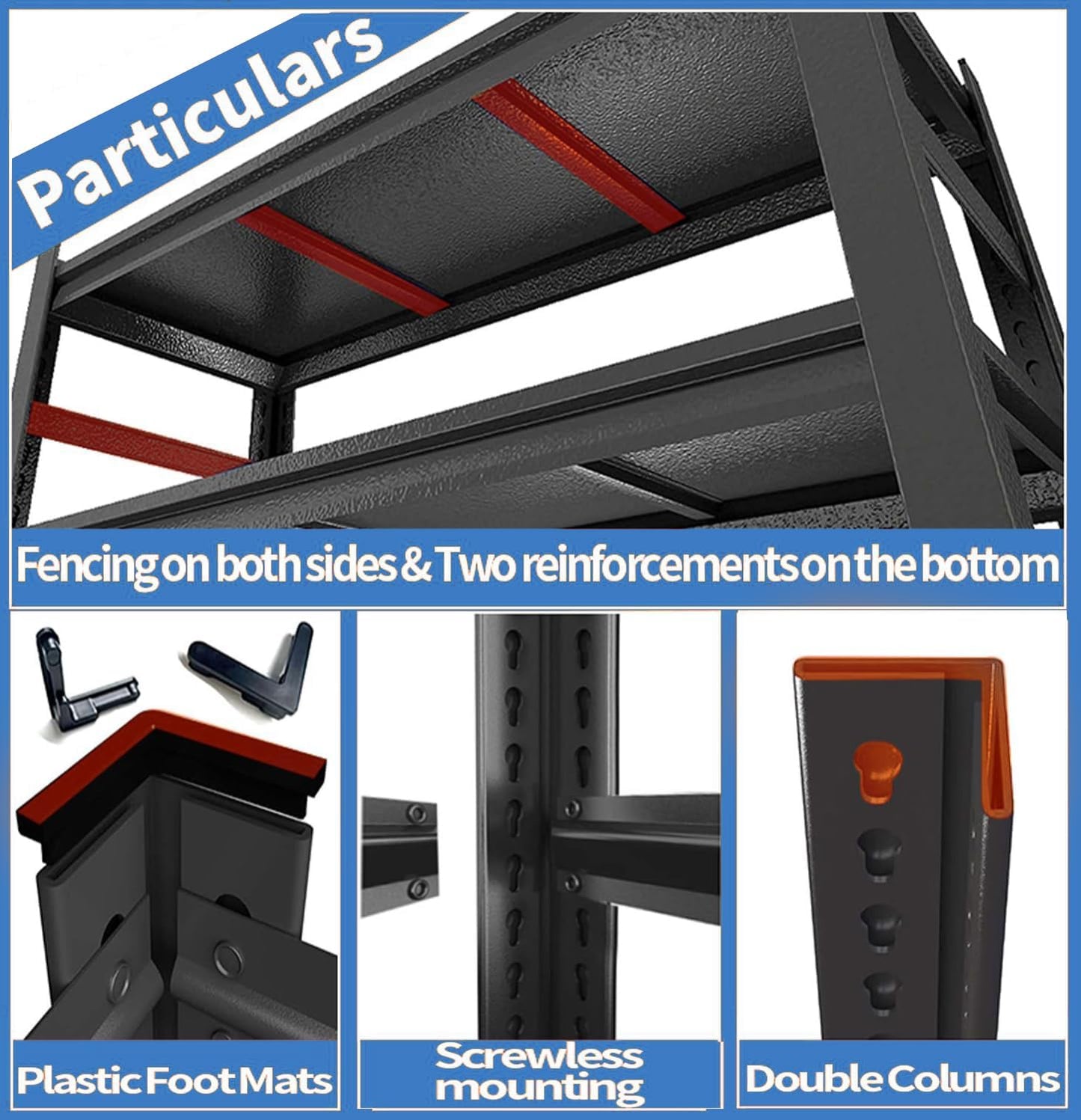 47" W Garage Shelving 3000LBS Storage Shelves 5 Tier Adjustable Metal Shelving Unit Garage Storage Shelves Heavy Duty for Basement, Warehouse, Commercial Black