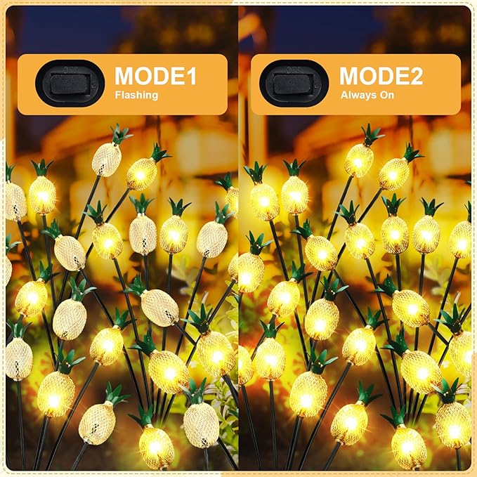 4 Pack Pineapple Patio Solar Lights Waterproof Solar Energy Powered Swaying Stake Lights Summer Outdoor Garden Yard Landscape Tropical Decor