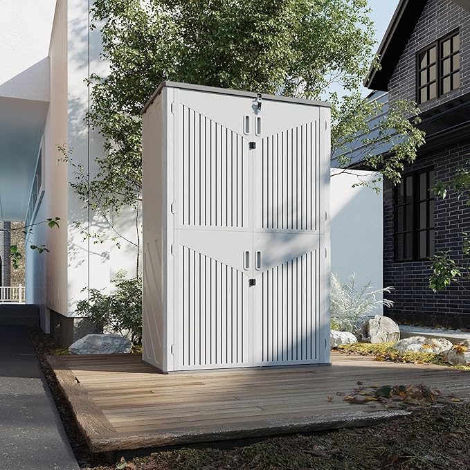 Aoxun 64 Cu.Ft Outdoor Storage Shed with Floor, Waterproof Horizontal Resin Cabinet for Garage Storage, Pool Storage, Bike Shed, Garden Shed