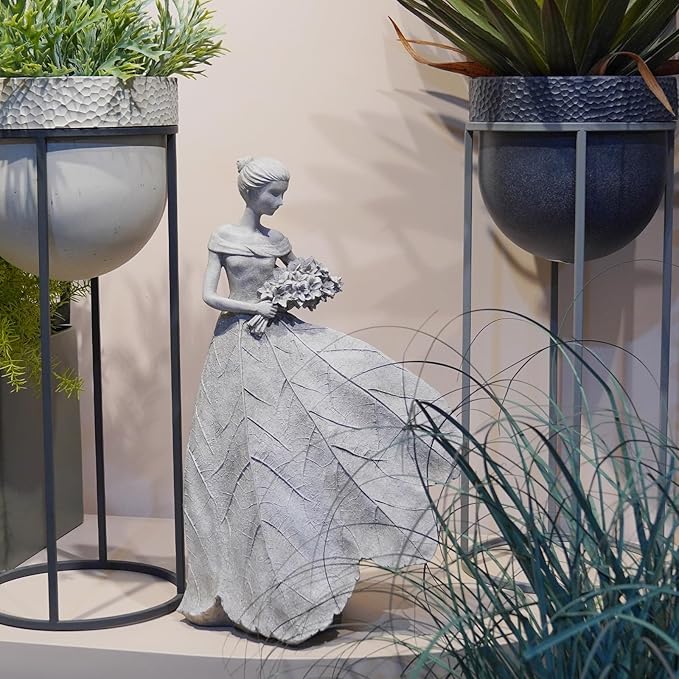 Guichifun Fairy Statue Collection Home Decoration - Grey Leaf Angel Girls Resin Home Decor for Outside or Inside Rustic Garden Outdoor Yard Decorations Figurines Gift 14.25 x 9 x 20.25 Inch