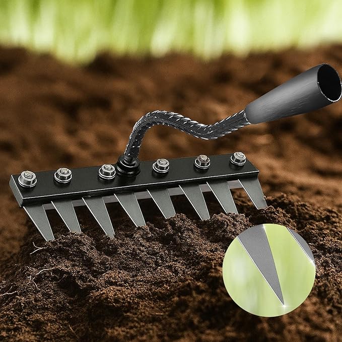 2 in 1 Iron Rake 2.0 for Gardening & Weeding,Multi-Tine Carbon Steel Garden Cultivator Rake | Weed Puller Tool & Uprooting Weeder for Gardenia | for Weeding, Cultivating, Lawn(No Handle Included)