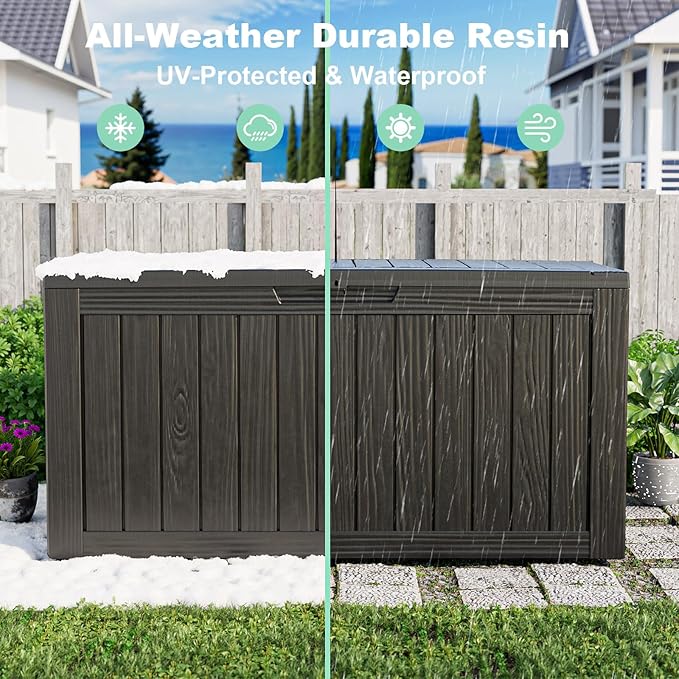 75 Gallon Resin Deck Box, Lockable Outdoor Storage Box for Patio Cushions Storage Furniture,Garden Tools, Pool Supplies, Weatherproof and UV Resistant(Black)