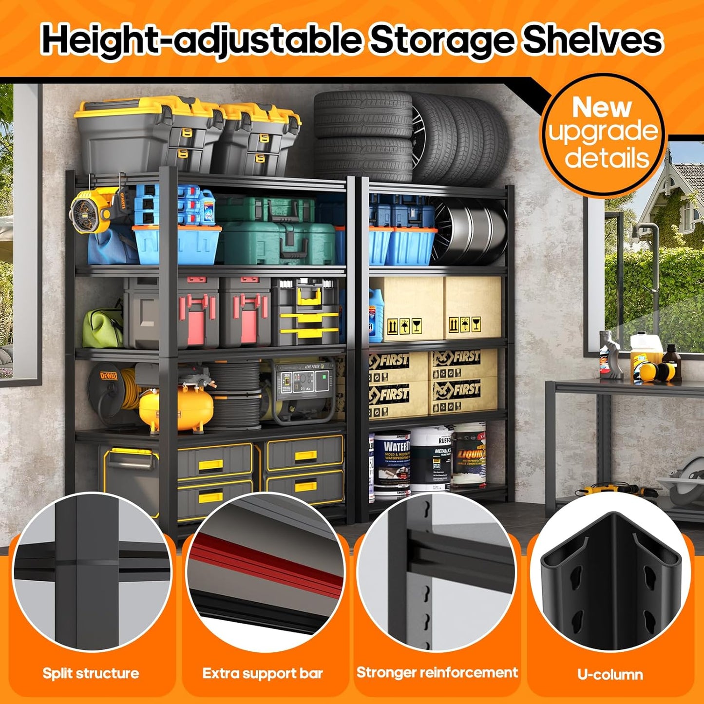 Garage Shelving Heavy Duty,5 Tier Adjustable Metal Shelving Storage Rack,Storage Shelves,48" Wx20 Dx72.2 H,Industrial Shelving Unit for Basement,Warehouse,Garage Organization.3 Pack