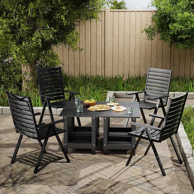 Adirondack Outdoor Side Table Small Outside Table for Patio Poolside Yard Garden 2-Tier Outside End Tables, Indoor or Outdoor Use, Easy Maintenance, 2 Pcs, Black