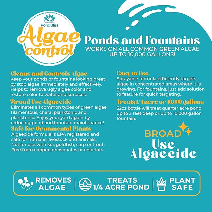 Algaecide for Fountains – Clarify and Controls Algae for Large and Small Fountain - 32 oz (Quart)