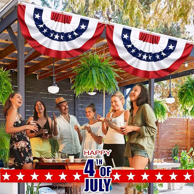 3x6 Ft 3 Pack American Pleated Fan Flag, Patriotic Half Fan Banner American Flag Decoration Bunting for Outside Red White and Blue Decor Independence Day Memorial Day 4th of july Decorations