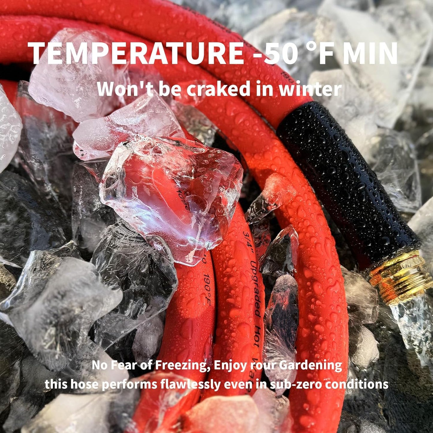 Garden Hose 50ft x 3/4” Hot Water Hose, Heavy Duty -50°F to 190°F,Burst 600Psi Flexible Upgraded Rubber Hoses,3/4” Solid Fittings for All-weather Outdoor Lawn & Garden