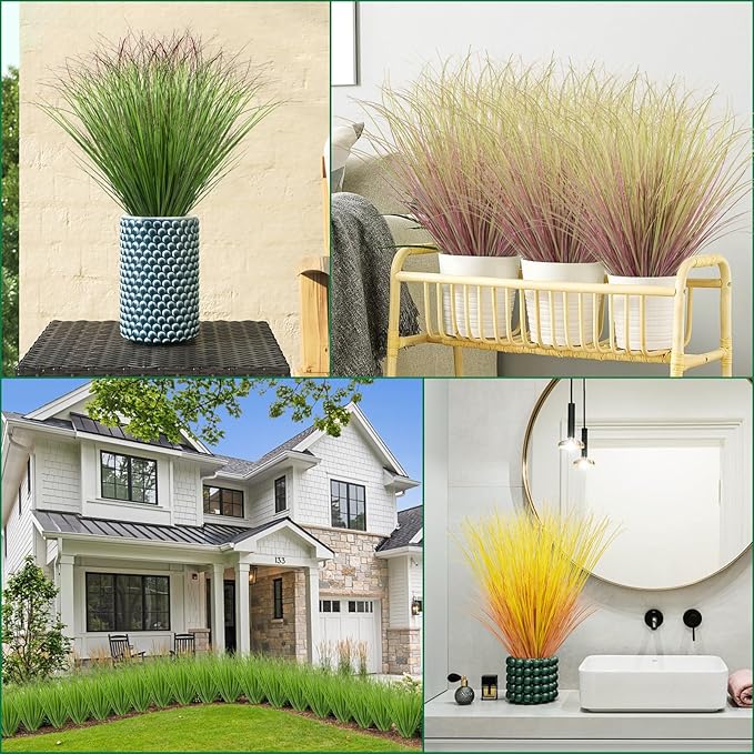 24Pcs Artificial Grass Plants, Faux Shrubs Wheat Grass, Artificial Tall Grass Fake Plants for Outdoor Decor,Artificial Greenery Stems Weed for Room Indoor Home Decor(Light Purple)