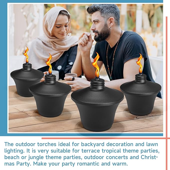 6-Pack Citronella Tabletop Torches, 14.5 oz Table Top Torches for Outdoor, Metal Oil Burner Candles, Garden Torches with Fiberglass Wick for Yard, Patio, Deck, Garden, Party, Landscape