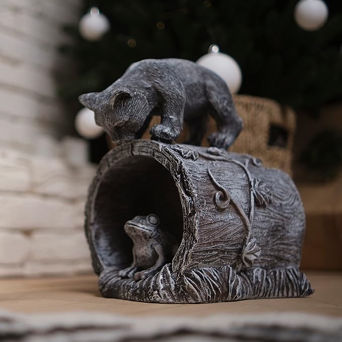 Gutter Downspout Extension - Downspout Splash Block - Downspout Diverter Garden Statue (Playful Chasing Kitty and Frog)