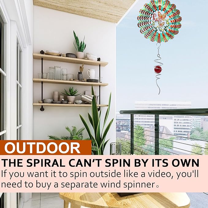 Gazing Ball Spiral Tail Wind Spinner,Decorative Wind Spinner 11inch Tail and 2 inch Glass Orb. Indoor Outdoor Wind Spinner Tail Sun Catcher Garden Decoration-13 inch Height(red)