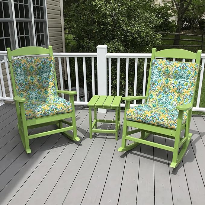 LVTXIII Outdoor Tufted Low Back Cushions, Solid Fluffy Seat and Back Chair Cushion with Ties, Patio Replacement Rocking Chair Cushion for Outdoor Furniture Use, 21 W x 21D, 2 Pack, Damask Green