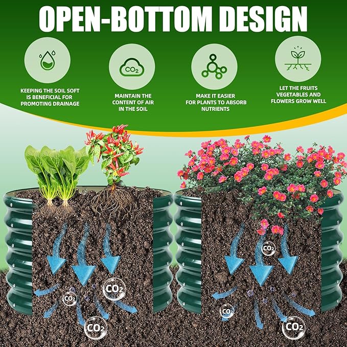 17" Tall Elevated Round Metal Rised Garden Bed- 2'x2' in Size and 0.8MM Thick Durable Planter Box for Vegetables Flowers Succulent at Patio/Garden Outdoor (Dark Green, 2FT Diameter)