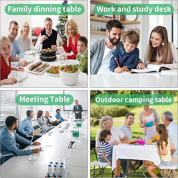 8FT Folding Table, Heavy Duty Foldable Table with Handle, Portable Fold-in-Half Utility Tables for Indoor & Outdoor Use Perfect for Camping BBQ Party Wedding Market Events, White