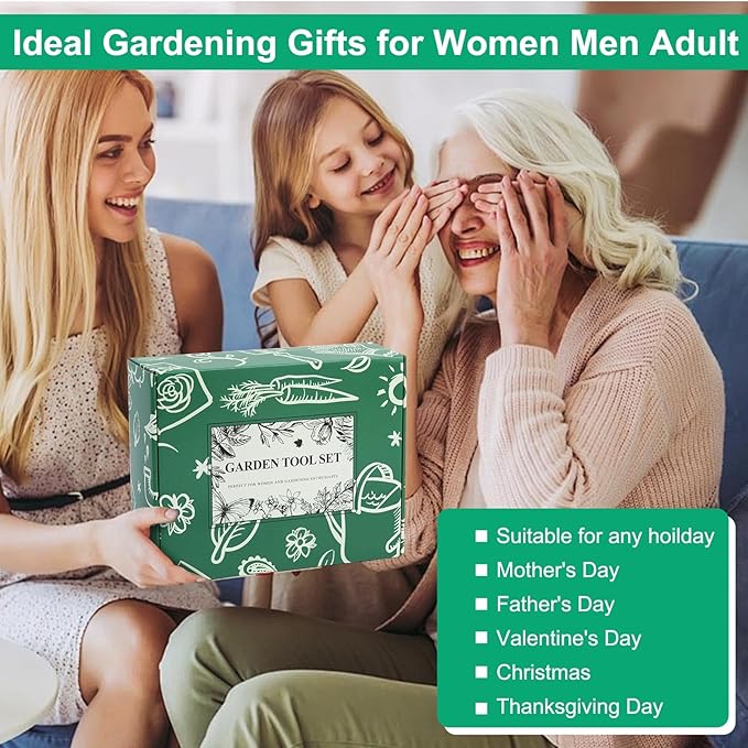 Garden Tool Set for Women, 12pcs Heavy Duty Gardening Tools, Cute Gardening Supplies Gifts for Women Mom, Garden Hand Tools with Fashion Organizer Handbag, Garden Tools for Gardening, Planting, Green