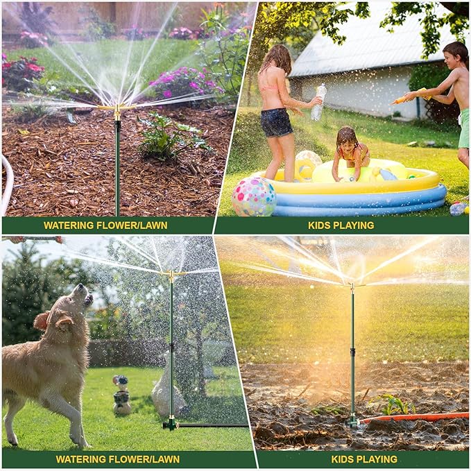 3-Arm Garden Sprinkler,360 Degree Rotating Lawn Sprinklers with Adjustable Tripod Base,Yard Sprinkler for Large Area Coverage,Hose Attachment Water Sprayer for Lawn,Garden,Animal Deterrent