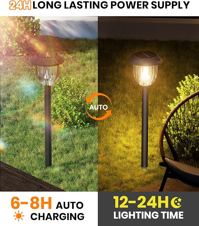 AOSEA Solar Outdoor Lights, IP 65 Waterproof Solar Powered Driveway Lights, Auto On/Off Path Landscape Lighting for Yard, Patio, Landscape, Pathway, Warm White(2 Pack)