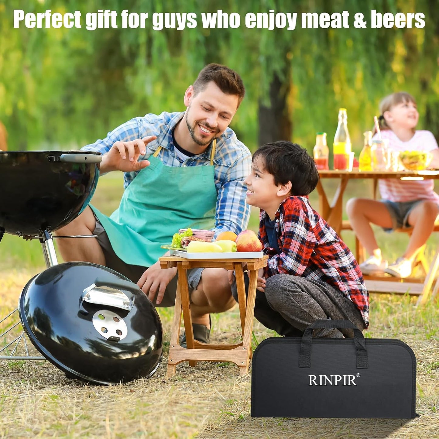 31pcs BBQ Grill Accessories Set for Men Dad, Heavy Duty Grilling Tools Gifts for Fathers Day, Stainless Steel BBQ Utensils Kit with Mats, Grill Brush in Carrying Bag Black