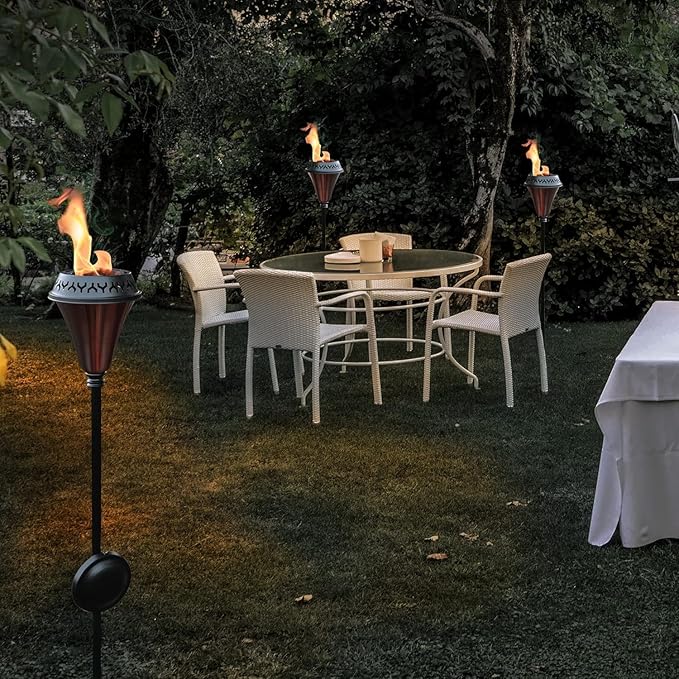 Garden Torch Large Flame - Deco Home Garden Torch Set of 2 | Citronella Garden Outdoor/Patio Outdoor Lighting Torch for Party Patio Pathway with Spikes and Deck Clamp | Caramel Black