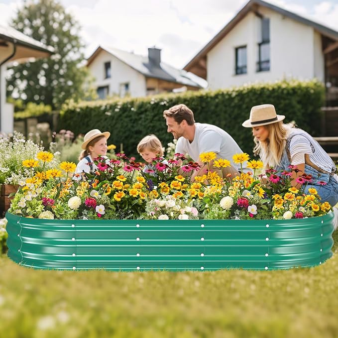 Galvanized Raised Garden Beds for Gardening - 72 x 36 x 12 inch Oval Metal Planter Boxes Above Ground Outdoor for Vegetables,Flowers,Herbs, Garden Container Green (1, 6X3X1FT)