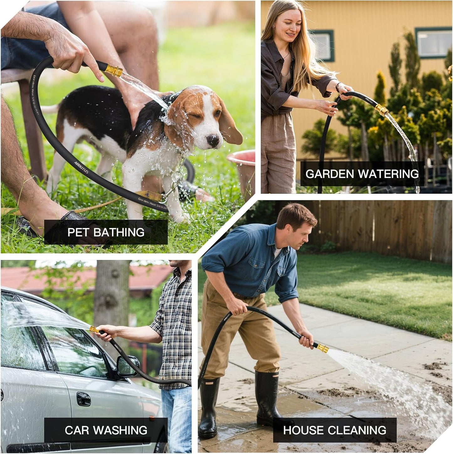 Garden Hose 5/8" x 25ft - No-Kink Flexible Water Hose 600 PSI Burst Pressure, Lightweight & Durable for Yard, Car Wash, Pets Black