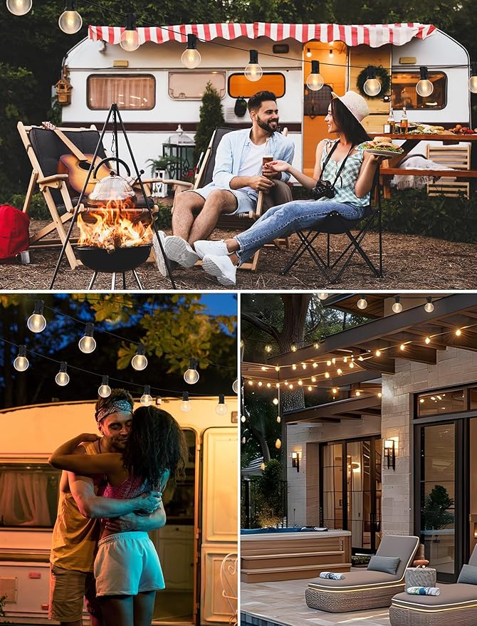 25FT String Lights, G40 Outdoor String Lights Edison Light Bulbs Clear Globe Lights for Backyard Patio Lights Indoor/Outdoor Commercial Decoration -5 Watt/120 Voltage/E12 Base -Black Wire