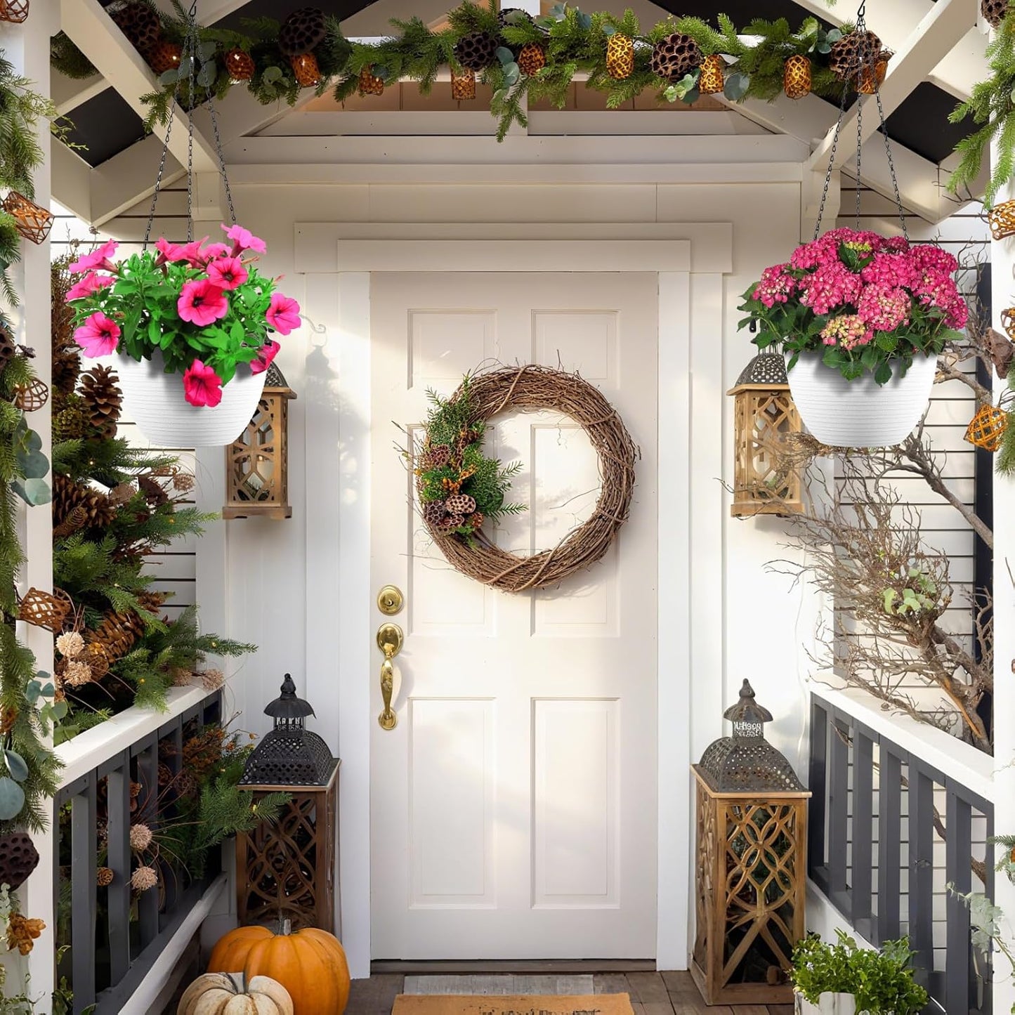 Hanging Planters for Indoor Outdoor Plants, Set of 2 Self Watering Hanging Pots with Drainage Hole & Plug and 20" Chain & Hooks