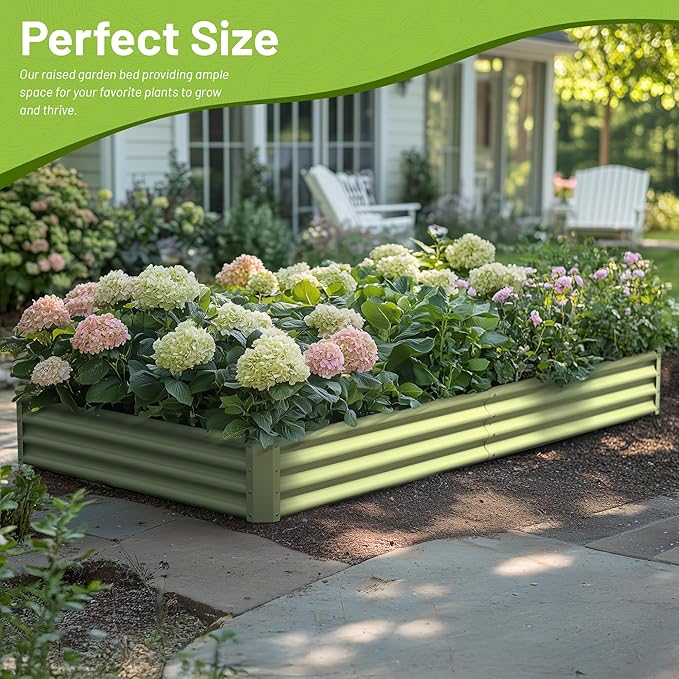 2PCS 8x4x1ft Galvanized Raised Garden Bed-Outdoor Galvanized Planter Box for Vegetables, Fruits,Herbs, Flowers, Metal Raised Garden Bed kit-Green