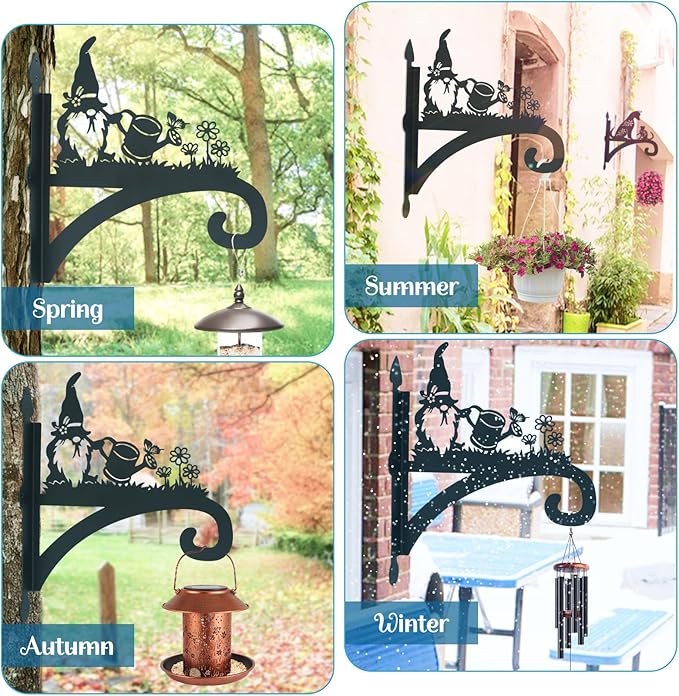 Hanging Plant Bracket Heavy Duty Iron Ornamental Gnome Silhouette Hanging Plant Hangers Outdoor 12 inch Hanging Basket Bracket Hook Wall Mounted for Flower Pot, Lantern, Bird Feeder, Wind Chimes