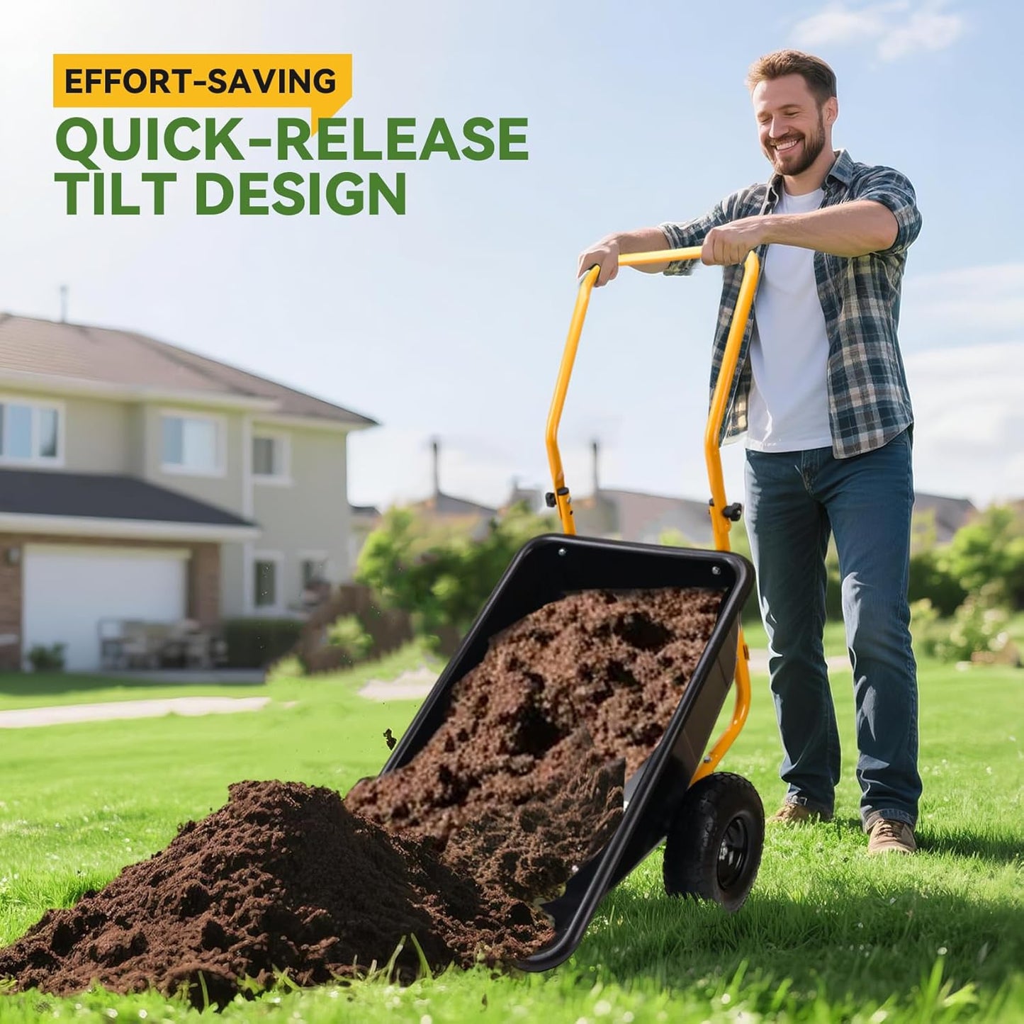 Folding Dual-Wheel Wheelbarrow,Heavy-Duty 330 LB Garden cart,10-inch Air-Filled Tires,Home Garden Yard Utility for Outdoor Lawn Yard Farm Ranch(Black)