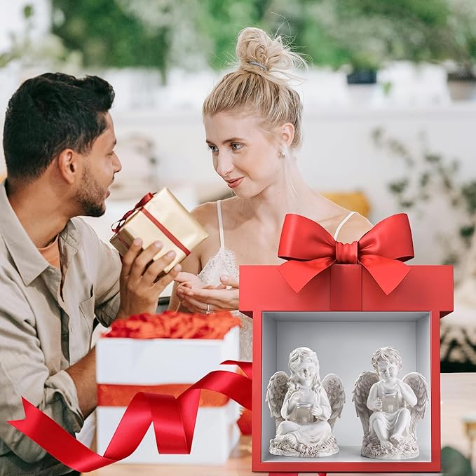 2 Pack Outdoor Angel Statue Garden Decor, Classic Solar Angel Figurine Decoration for Yard Art Indoor Porch Home Lawn Outside Light up Cherub Sculpture Guardian Wings Angel Memorial Gifts