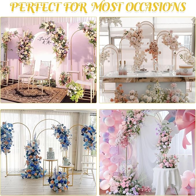 Gold Metal Arch Backdrop Stand 2 Set 7.2FT, 6.6FT Wedding Arch Stand Arched Door Frame for Birthday Party Baby Shower Ceremony Indoor Outdoor Celebration Decor (7.2FT, 6.6FT)