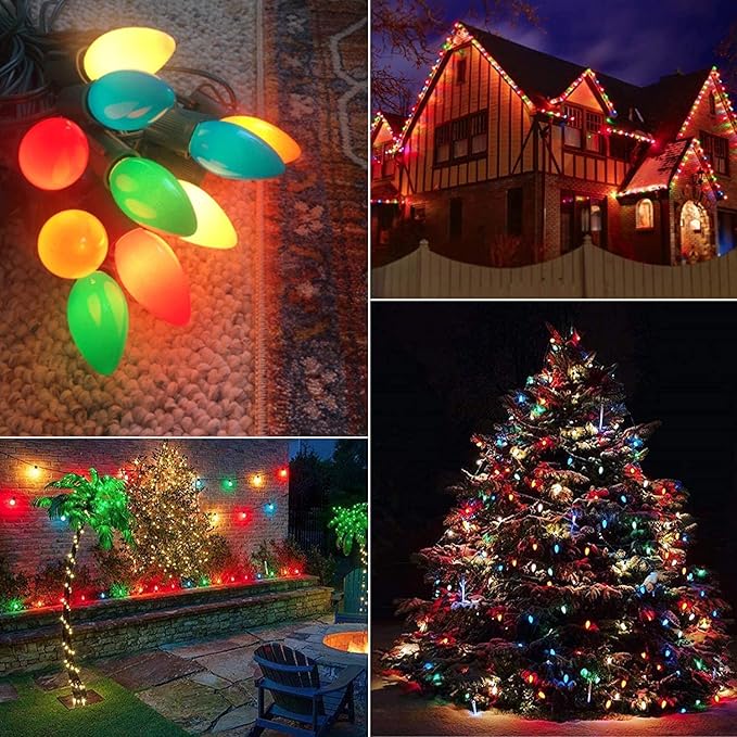 Abeja C7 LED Multicolor 25Ft Outdoor Ceramic String Lights with 27 Multicolor LED Bulbs, Vintage Christmas Lights for Indoor/Outdoor Party, Yard, Garden, Patio, Home, Easter Decor