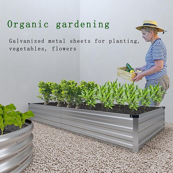 Galvanized Raised Garden Bed,2 Pcs 12×4×1FT Metal Planting Box for Outdoor Vegetable, Herb,Planter Gardening (Silver)