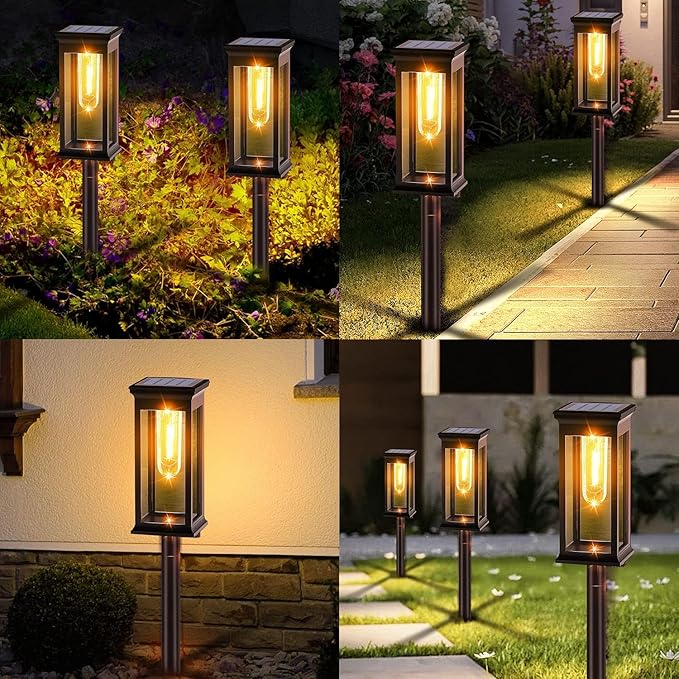 Amzxart 8 Pack Solar Pathway Lights Outdoor,Bright Solar Outdoor Lights Waterproof,Auto-on/Off Pathway Light Solar Powered for Lawn Yard Patio Garden Decoration