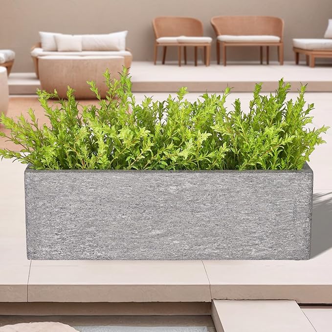 24 Inch Rectangular Concrete Planter,Durable All-Weather Use with Drainage Holes,Large Rectangular Planter for Outdoor Indoor Plants