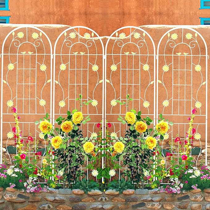 2 Pack Metal Garden Trellis for Climbing Plants 71" H Cream White Garden Fence Rustproof Trellis Support Roses Flower Outdoor Lawn, Cream White