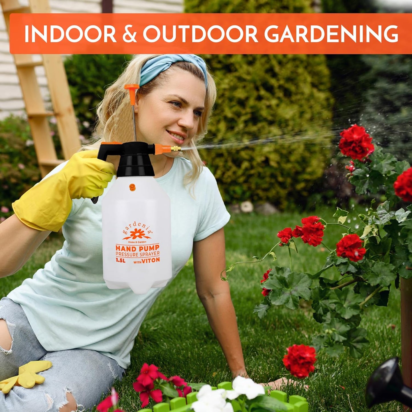 Handheld Pumping Sprayer Viton Seals Sprayers in Lawn and Garden, Spray Bottles for Cleaning Chemical Sprayer Continuous Spray Bottle for Plants 1.5L (0.4 Gal/51oz)