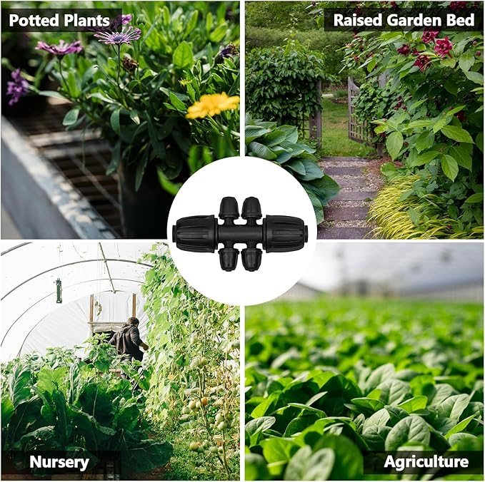 13 Pcs Drip Irrigation Fittings for 1/2 Inch Tubing (1/2" ID x 0.65" OD) to 1/4 Inch Irrigation Tubing, Locked Barbed 1/2" to 1/4" Reducing Tee Connector Drip Line Parts