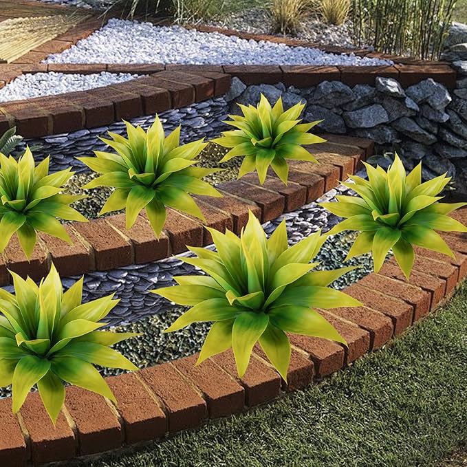 Artificial Agave Plants,Large UV Resistant Fake Agave Planters for Indoor and Outdoor Decorating Tropical Plant Succulents Greenery Indoor Decor (2Pack,22" Yellow)