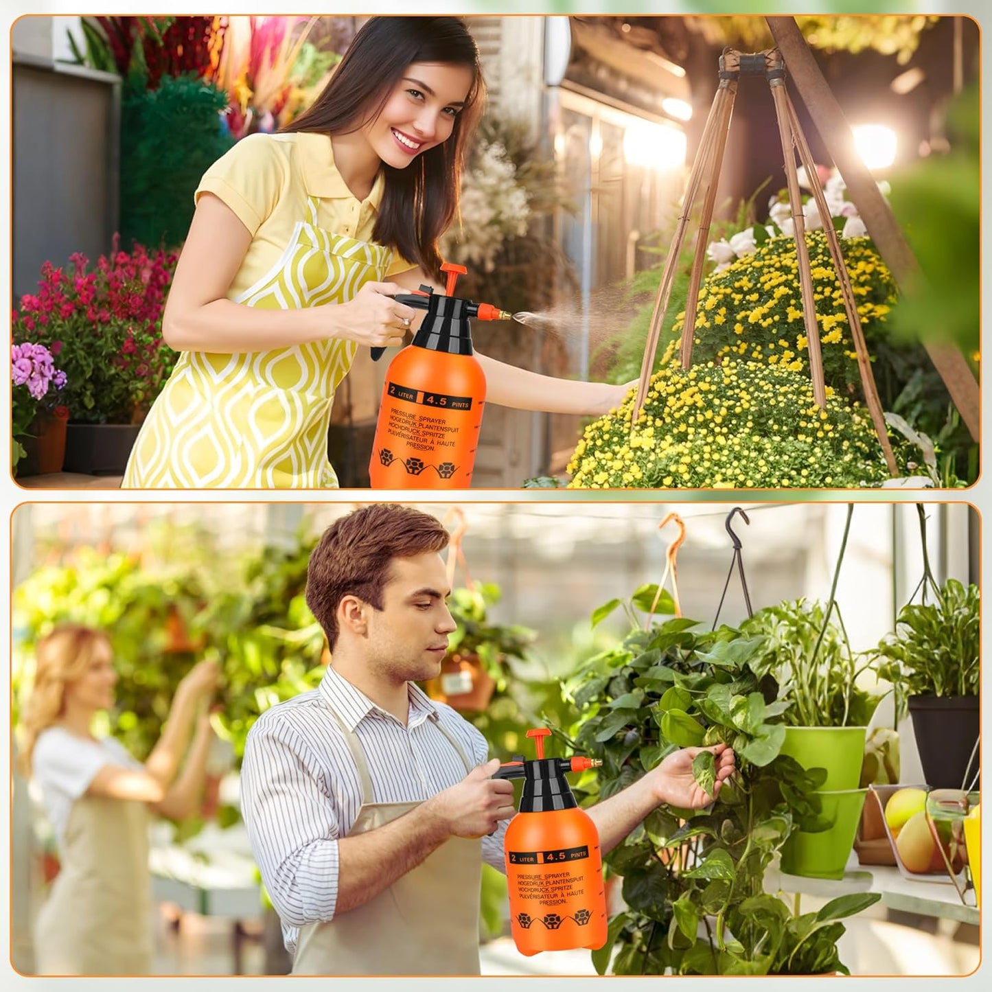 3 Pcs 1/2 Gallon Plastic Handheld Pump Sprayer – Garden Pressure Sprayer Bottle with Adjustable Nozzle for Plants, Cleaning, Household Tasks – Orange