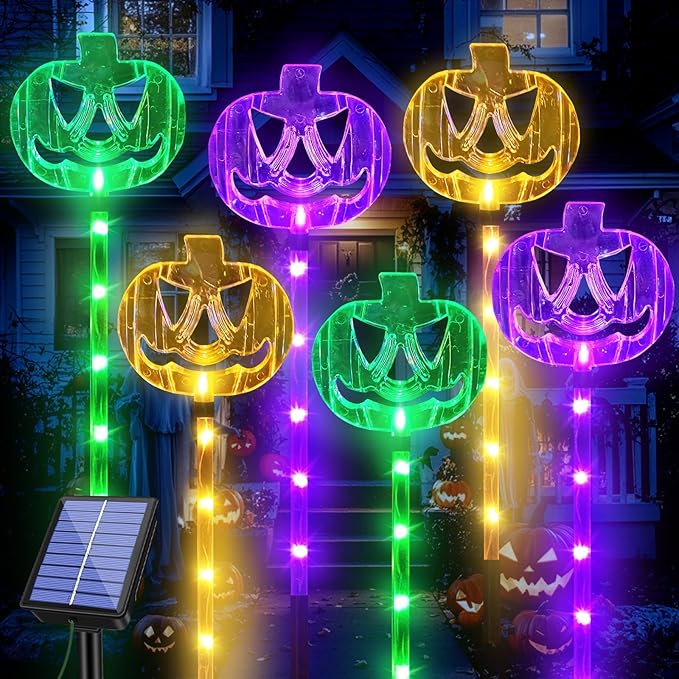 6-Pack Solar Halloween Pumpkin Garden Stake Lights for Halloween Decorations,Solar Halloween Yard Stake Outdoor Waterproof Halloween Lighted Pumpkin Lights for Garden Patio Yard Pathway Grave(6 Pack)