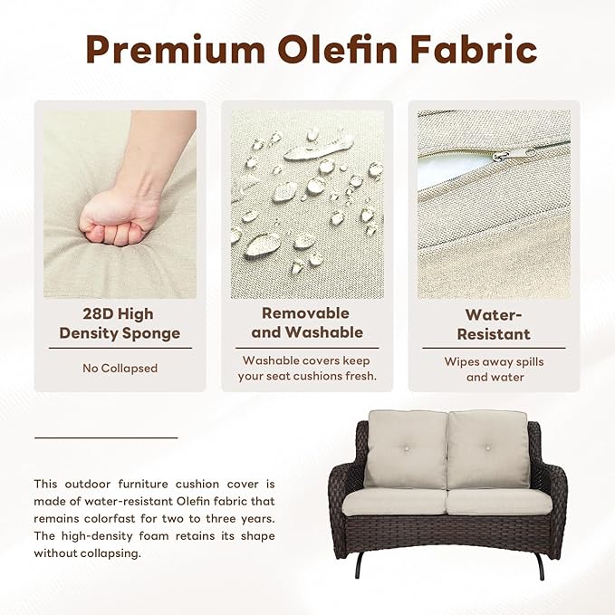 4 Piece Patio Furniture Set with Fire Pit Table - 41inch 50000 BTU Propane Fire Pit Table with High Back Loveseat Glider Chair and 2 Swivel Rocker Chair for Casual Gathering